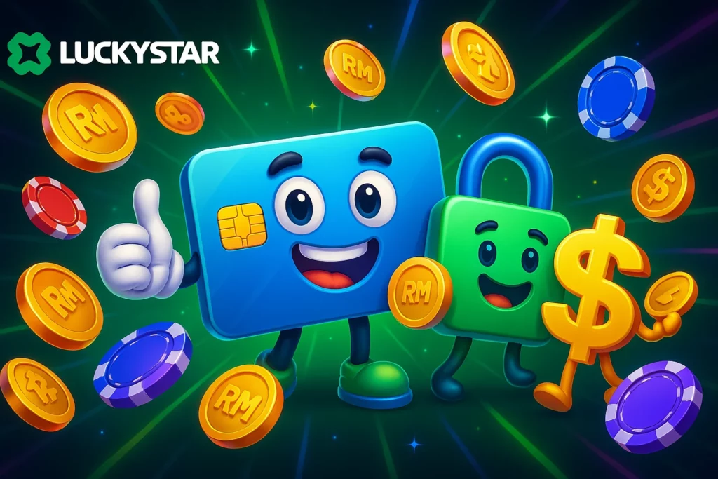 Malaysian user playing Lucky Star casino on mobile, showing app screen, live chat, and MYR balance