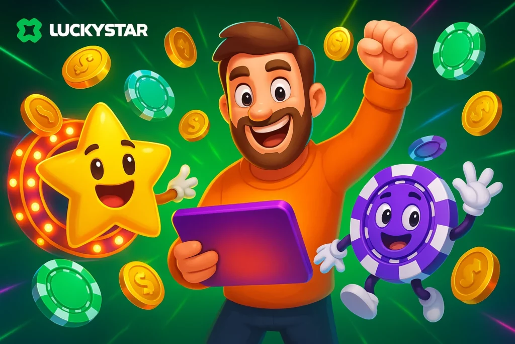 Lucky Star Malaysia registration form on smartphone with phone number input, MYR currency, and login screen