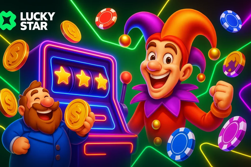Lucky Star APK update screen on Android showing download progress and install prompt, with version label
