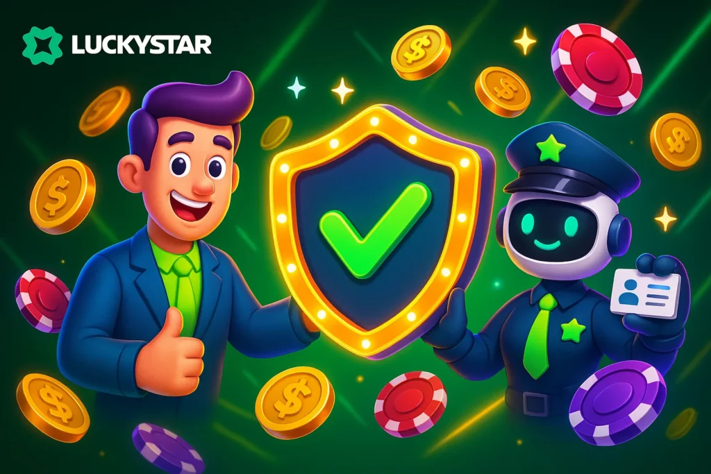 User profile page on Lucky Star showing verified status, document upload option, and MYR wallet balance